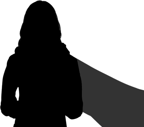 Woman silhouette with scarf on transparent canvas