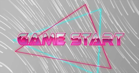 Futuristic neon game start screen with retro triangles