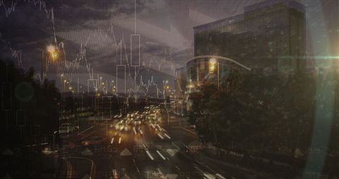 Digital Composite of Timelapse Traffic and Financial Graphs - Download Free Stock Images Pikwizard.com
