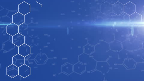 Light Beam on Chemical Structures with Hexagons on Blue Background
