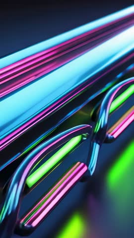 Neon Metallic Chain Rings Sliding and Stacking on Cylinder Vertical Futuristic Motion Loop