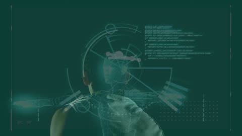 Futuristic Data Processing Over Basketball Player Hologram