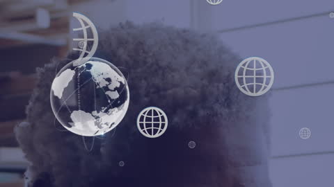 Elderly Man with Digital Globe Illustrations Overlay