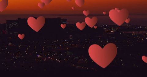 Glowing Hearts Over City Lights at Twilight - Download Free Stock Images Pikwizard.com