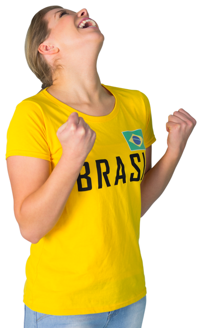 Excited Brazil Football Fan Celebrating in Yellow T-Shirt, Transparent Background - Download Free Stock Videos Pikwizard.com