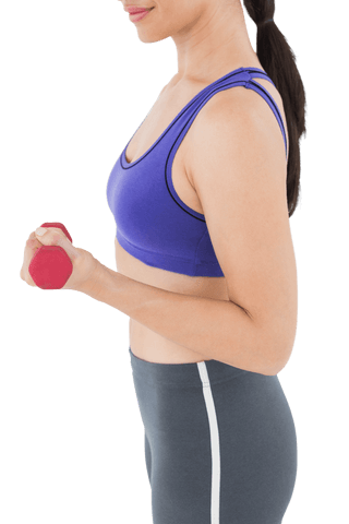 Fit woman exercising with dumbbell transparent background
