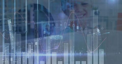 Happy Schoolgirl Blended with Financial Data Visuals - Download Free Stock Images Pikwizard.com