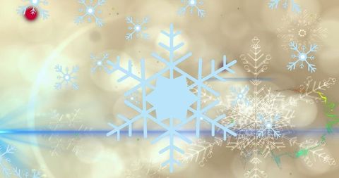 Digital Snowflakes Over Golden Bokeh Background