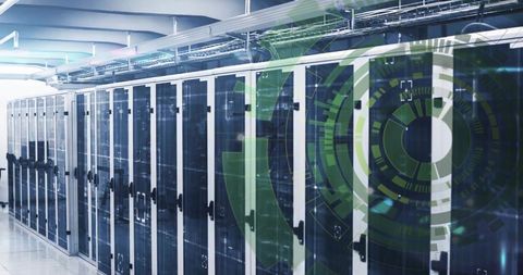 Futuristic Data Center with Servers and Digital Overlay - Download Free Stock Images Pikwizard.com