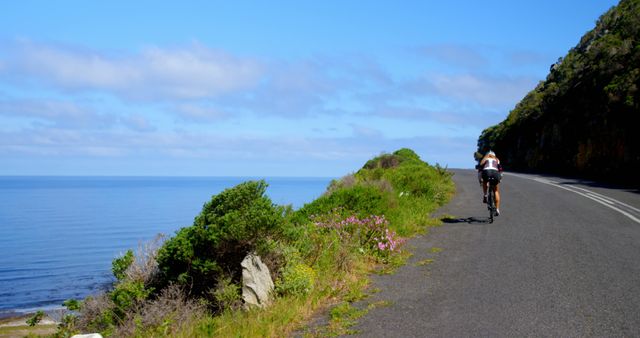 Cyclist Enjoying Scenic Ride Along Coastal Road - Download Free Stock Images Pikwizard.com