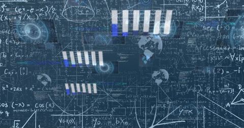 Digital Data and Complex Mathematics on Futuristic Blue Interface