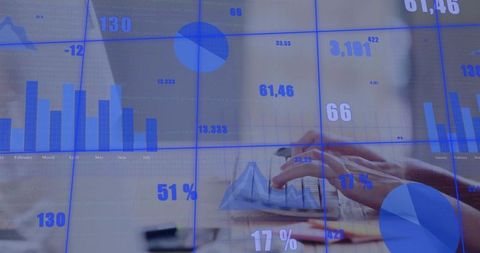 Hands at Laptop Keyboard with Technology Analytics Overlay