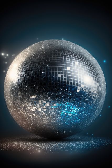 Disco ball with light spots over black background created using generative ai technology. Party, celebration and colors concept.