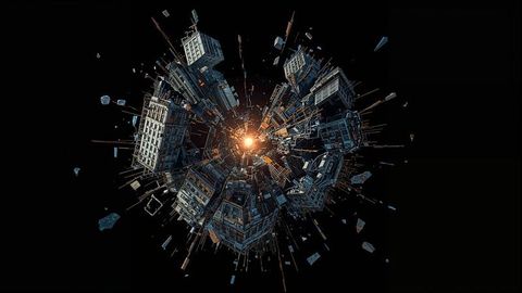 Futuristic city sphere orbiting glowing core