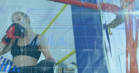 Female Boxer Training Under Virtual Financial Data Display