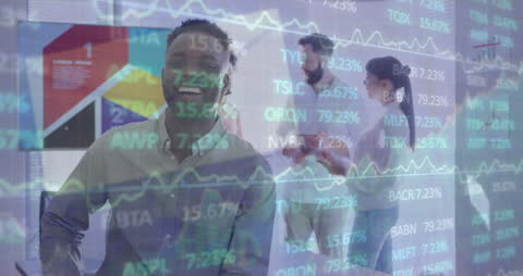 Mixed Ethnic Office Team Celebrating Successful Stock Growth