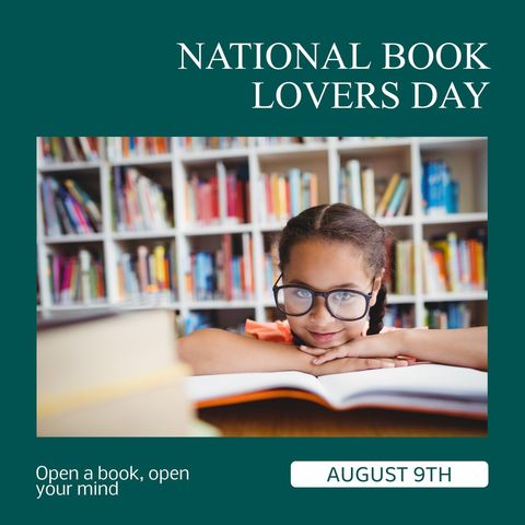Happy National Book Lovers Day Celebration with Smiling Girl and Open Book - Download Free Stock Templates Pikwizard.com