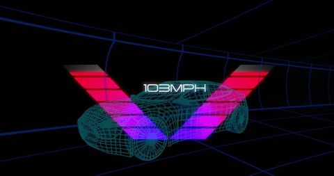 High-speed digital dashboard over 3d car wireframe