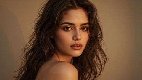 Captivating portrait of hispanic beautiful lady model in a photography studio