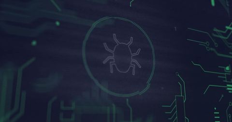 Digital Cybersecurity with Bug Icon on Circuit Interface - Download Free Stock Images Pikwizard.com