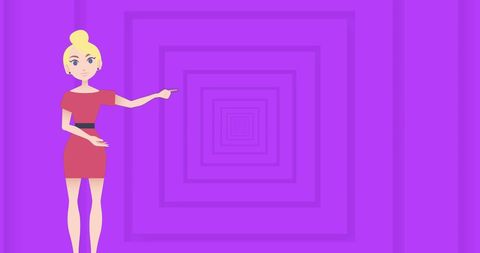 Animated Woman Character on Purple Square Background