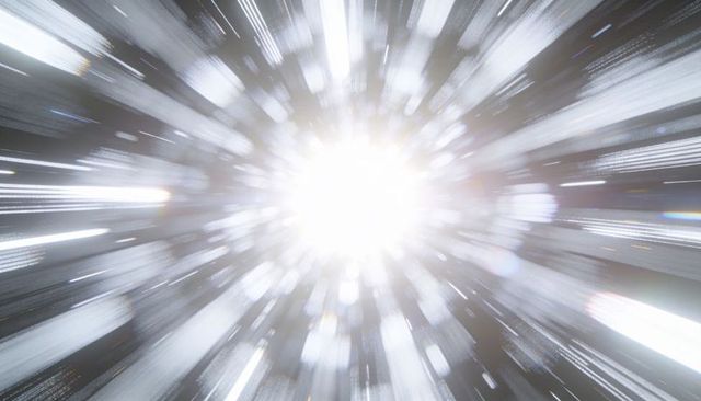 Radiating white core emitting hyperspace light streaks with prism lens flare and bokeh