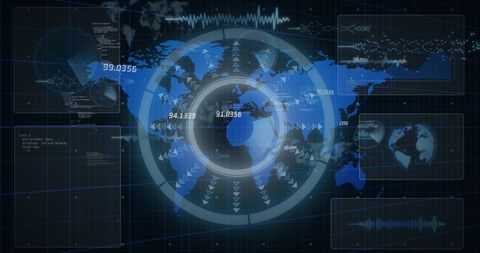 Global Digital Data Processing with World Map Interface - Download Free Stock Images Pikwizard.com