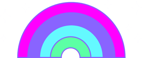 Neon Cartoon Rainbow Icon with Starry Sparkles on Transparent Background