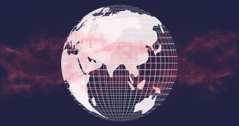 Digital Wireframe Globe Highlighting Asia and Australia