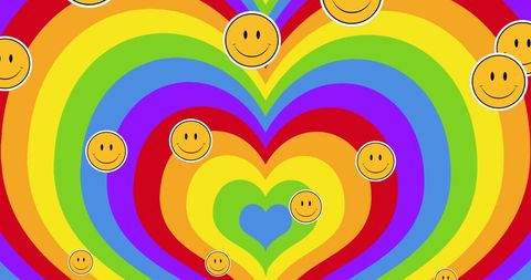 Vibrant Rainbow Hearts and Smiley Emojis for Pride Celebration