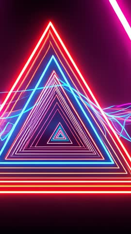 Vertical Neon Triangle Tunnel Loop with Shifting Light Ribbons and Futuristic Glow