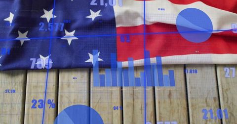 Data Analytics and Statistics overlaid on American Flag Background