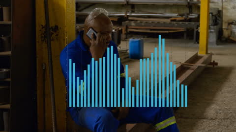 Construction Worker Analyzing Mobile Data with Graph Overlay