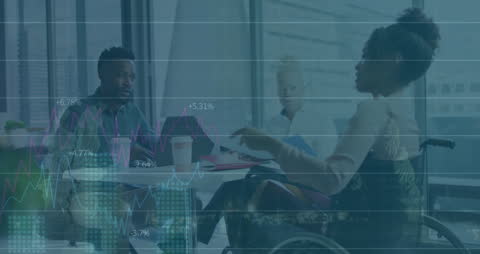 Diverse Team Engaging in Finance Strategy Meeting with Disabled Colleague