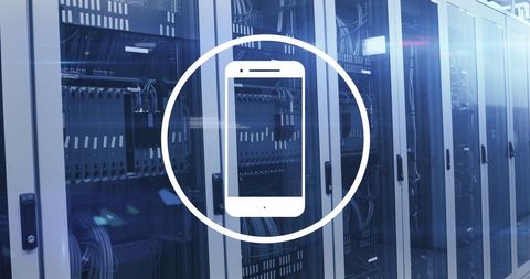 Smartphone Icon Overlaying Modern Server Room for Digital Connectivity Concept - Download Free Stock Images Pikwizard.com