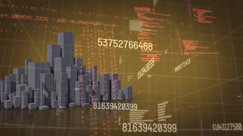 Digital Data Flow in Urban Cityscape with Floating Numbers