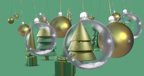 Festive Baubles and Gifts on Green Background - Download Free Stock Images Pikwizard.com