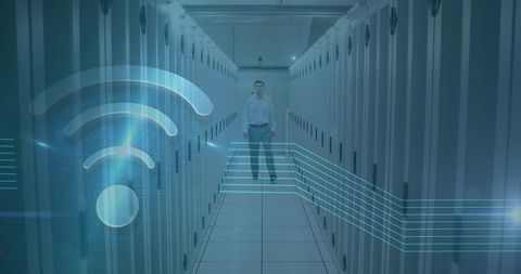 Engineer in Server Room with Futuristic Digital Overlay - Download Free Stock Images Pikwizard.com