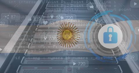 Argentina Flag with Cybersecurity Theme and Social Icons
