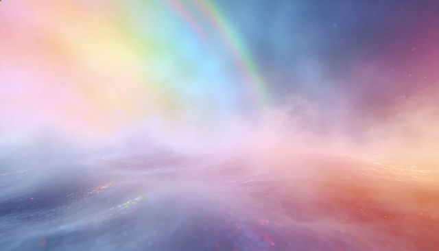 Pastel Seascape Blending Colors, Misty Rainbow, Iridescent Horizon and Dreamy Reflective Water