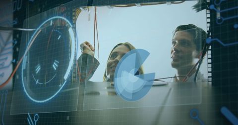 Innovative Science Discussion with Futuristic Technology Overlay - Download Free Stock Images Pikwizard.com