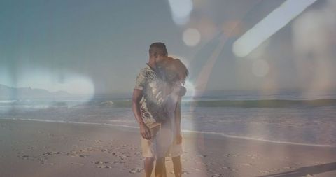 Romantic Embrace of Couple at Serene Beach