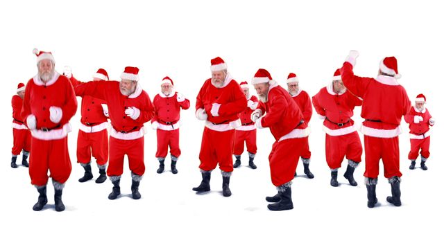 Multiple Santa Clauses Dancing on White Background - Download Free Stock Images Pikwizard.com