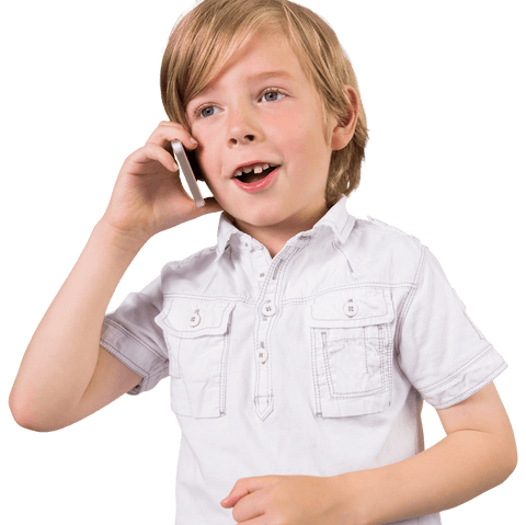 Young Boy Passionately Talking on Smartphone Transparent Background