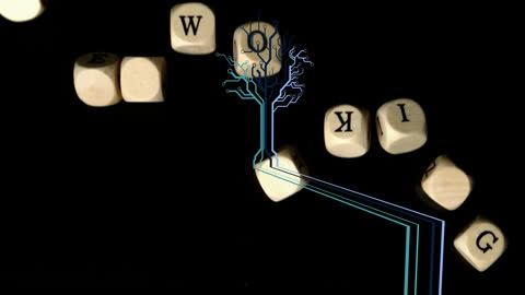 Animated Dice with Letters and Digital Tree Symbol