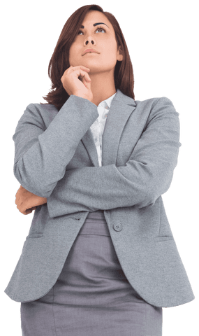 Confident businesswoman pondering strategies transparent background
