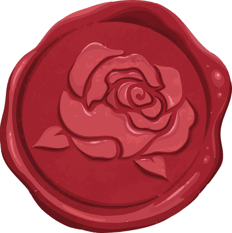 Elegant red wax seal with embossed rose on transparent background