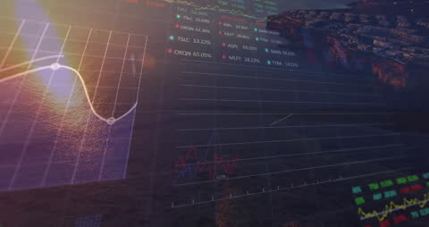 Futuristic Financial Data Analysis Overlooking Urban Skyline