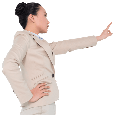 Transparent Angry Asian Businesswoman Pointing with Determination