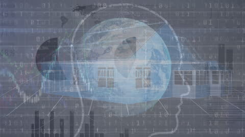 Abstract Digital Data Globe with Coding Mind Overlay